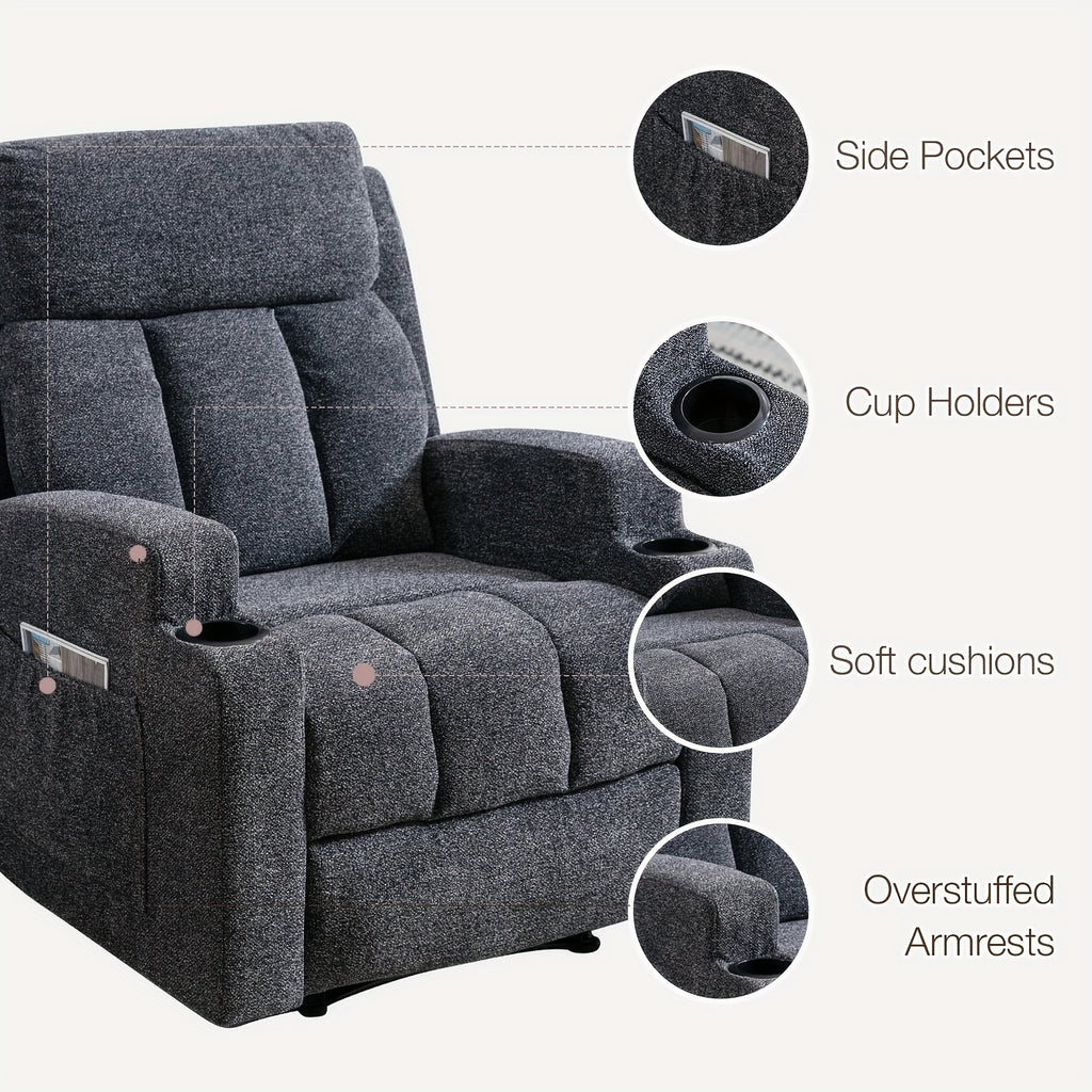 manual recliner chair massage heat soft fabric