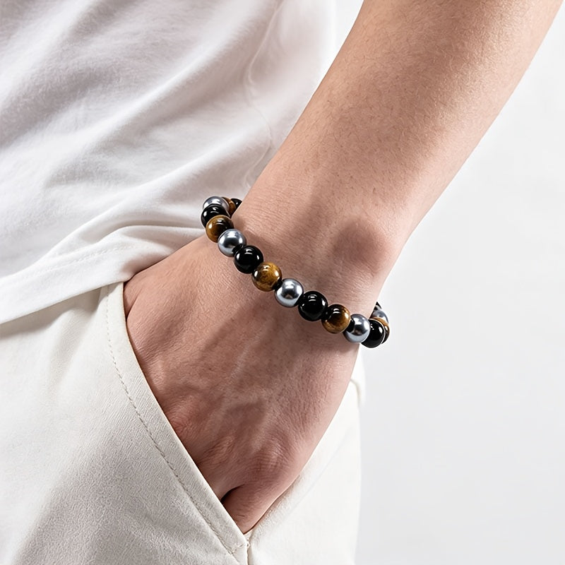 a bracelet made three types stones tigers eye obsidian black