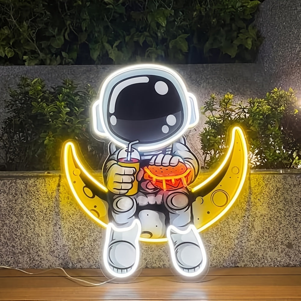 a neon astronaut sign an adjustable brightness art piece