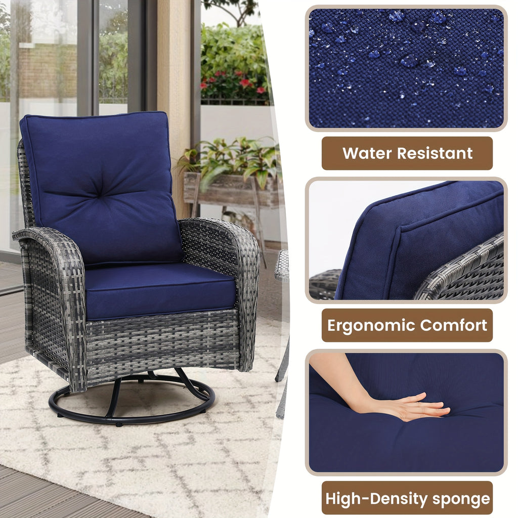 3pcs patio wicker glider rocker set 360 degree swivel