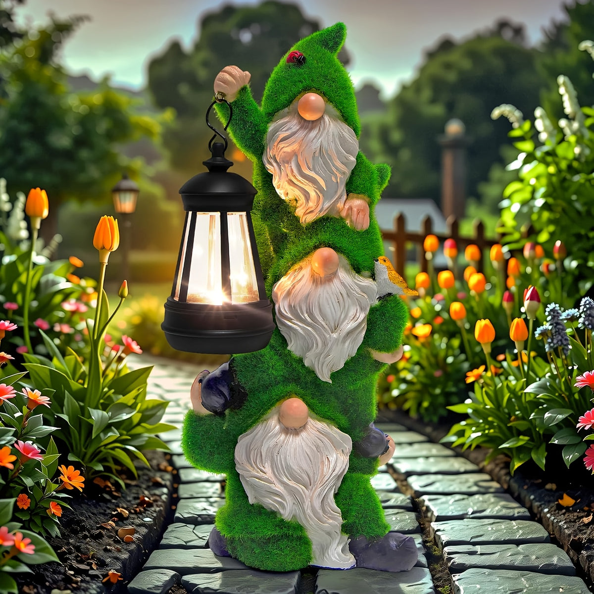 garden statues solar gnomes featuring a resin gnome figurine