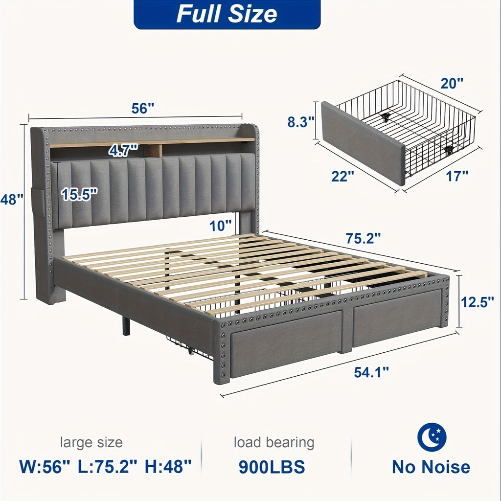 king size upholstered bed frame storage 2 tier headboard 2