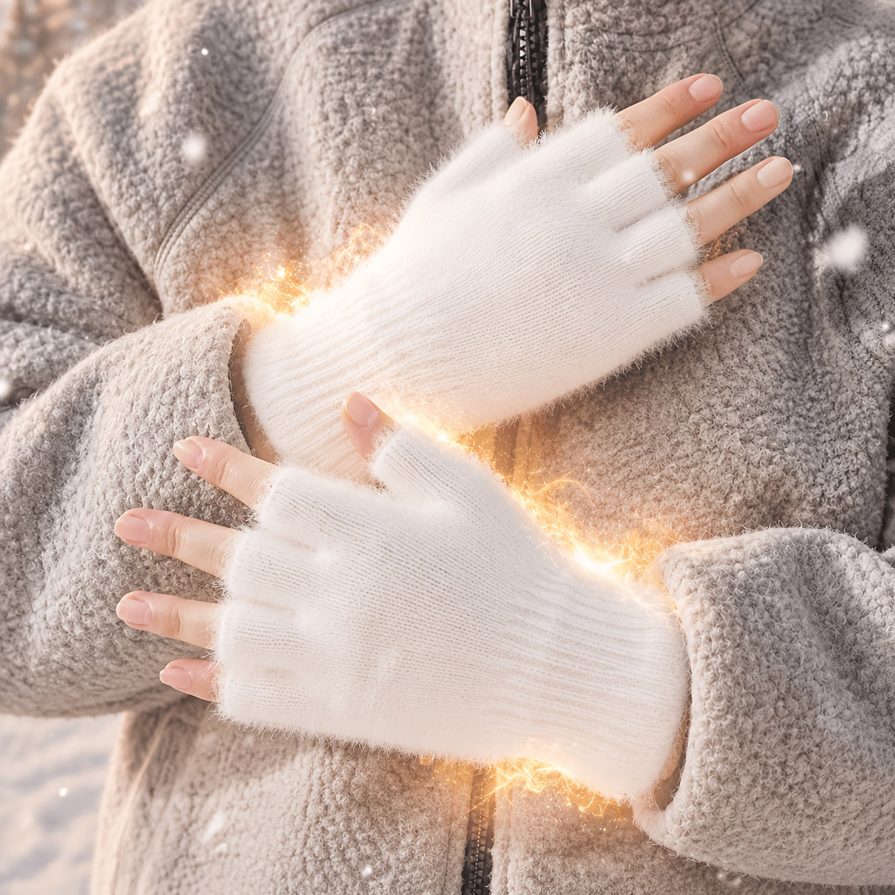 2pcs womens thermal fingerless gloves half finger warm