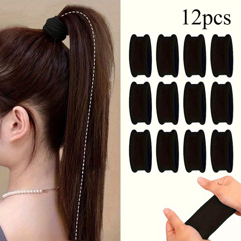 12pcs high elastic   seamless black basic hair tie