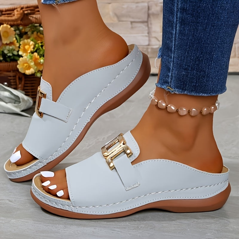 womens metal   platform slides wedge sandals