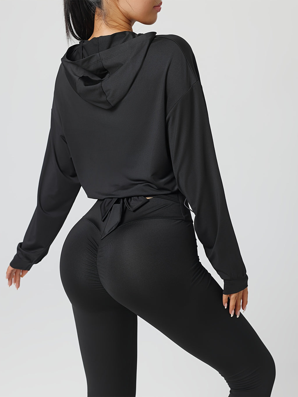 womens drawstring hem hooded athletic jacket casual short