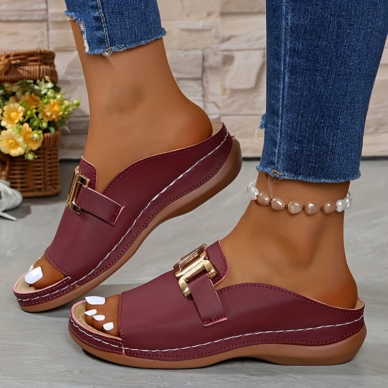 womens metal   platform slides wedge sandals
