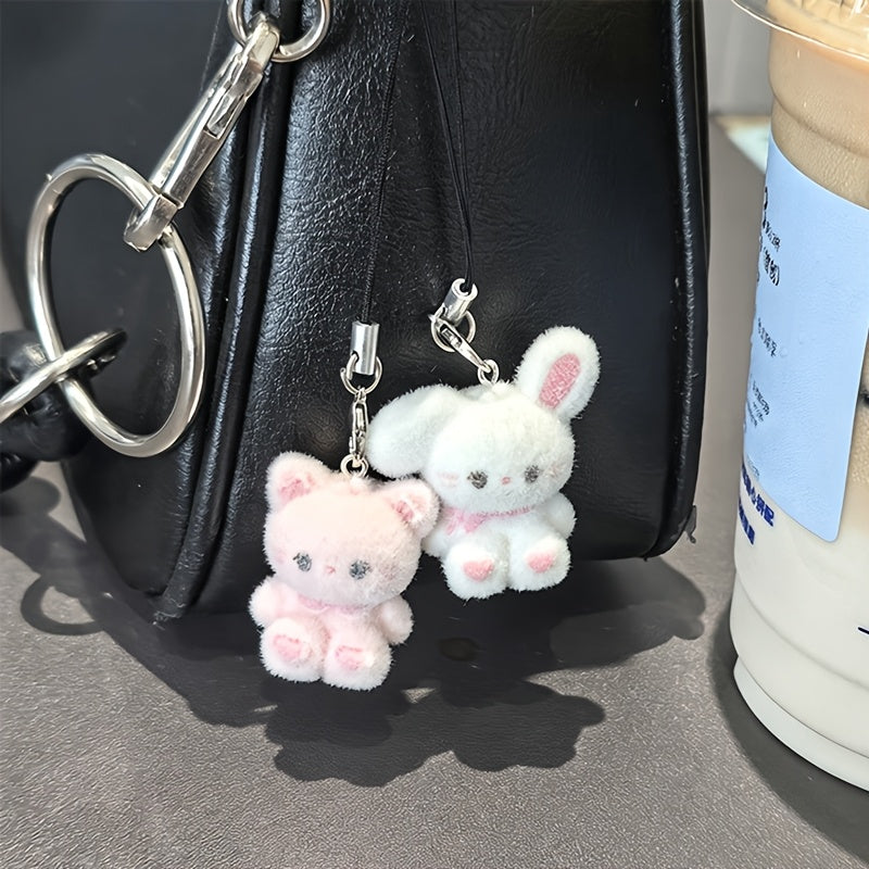 2pcs multicolor plush bunny bear phone charms phone lanyards