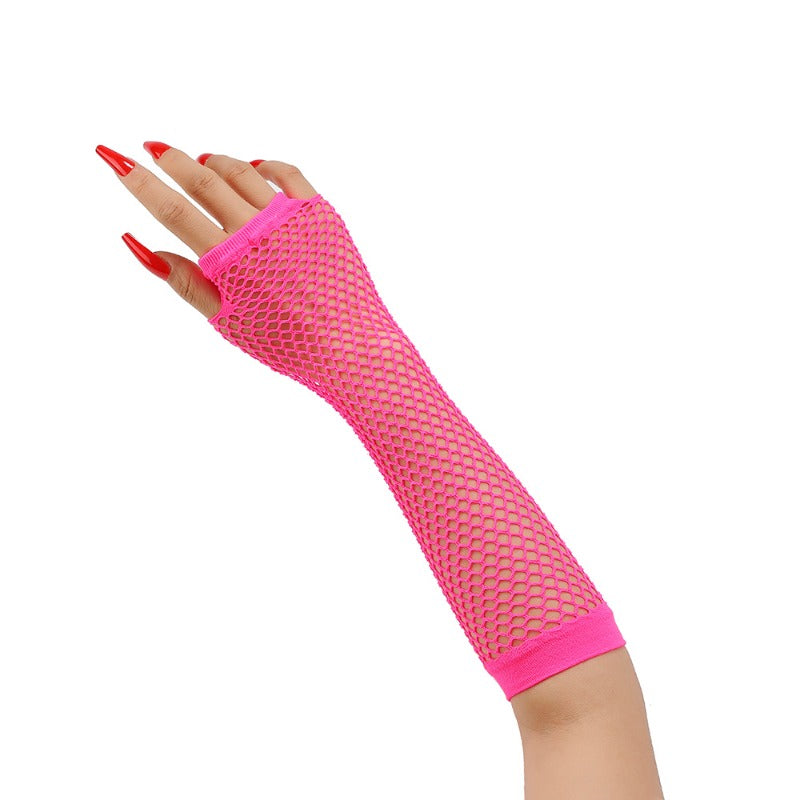 pair womens long   net gloves fingerless mesh