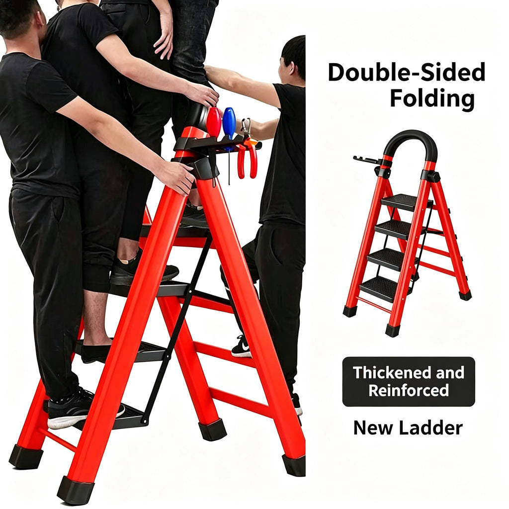 6/5/4/3 step ladder with anti-slip pedal - folding step stool with tool tray, 500lbs portable steel ladder for  , for home kitchen library office (6/5/4/3 steps) - vsyakui | High-quality & Affordable | Temu