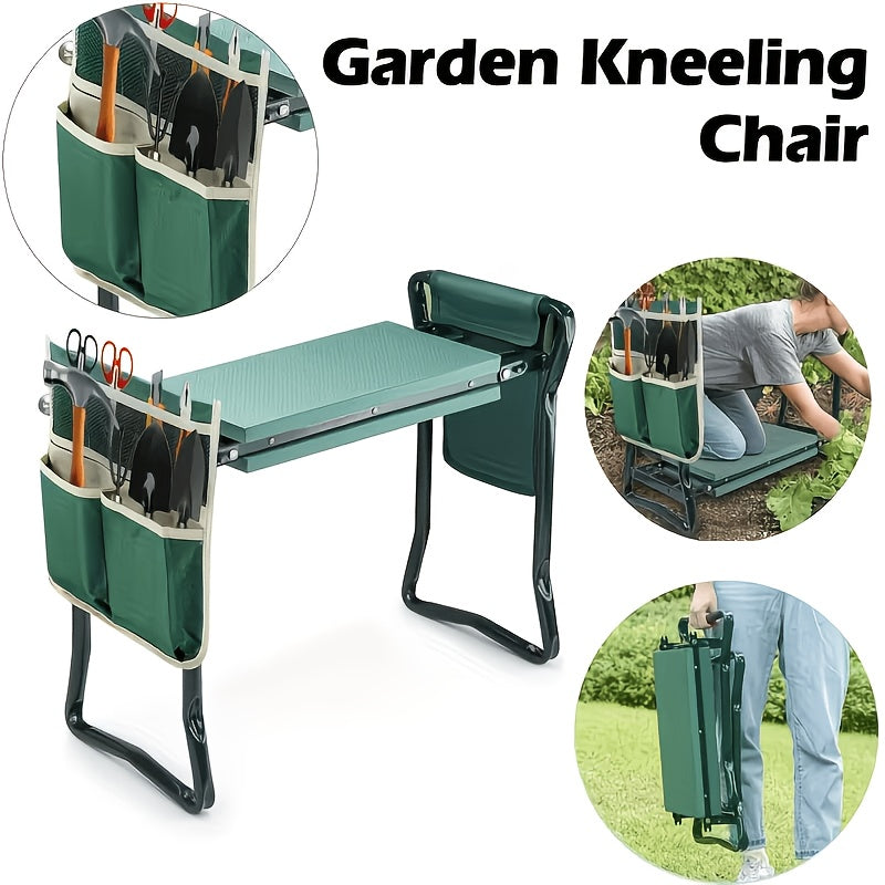 2 in 1 green metal gardening kneeling stool seat set heavy