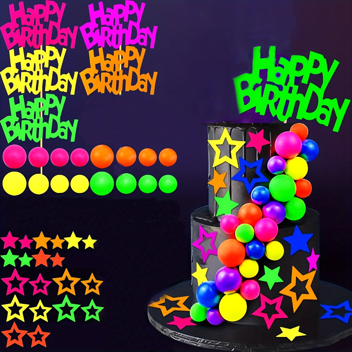 decorating set stars balloons happy birthday paper