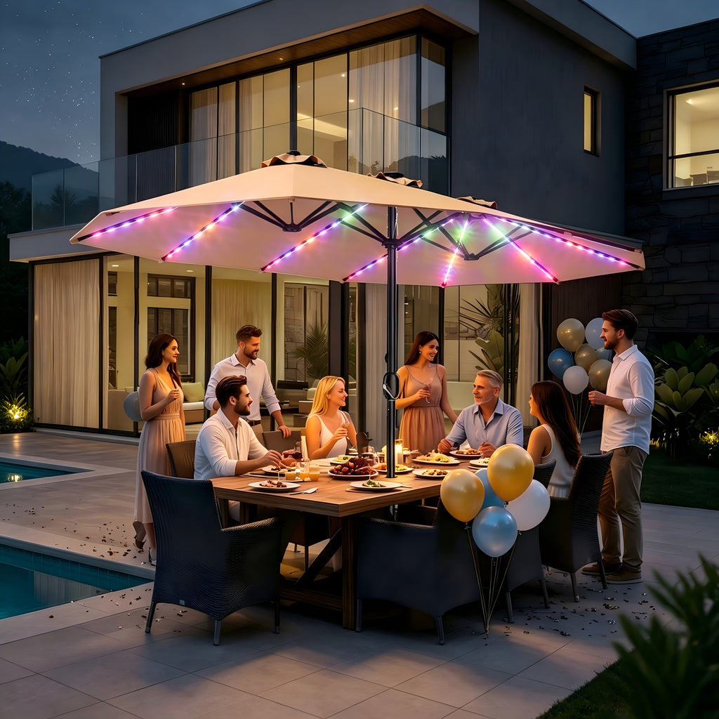 15ft double sided patio umbrella rgb solar colorful lights
