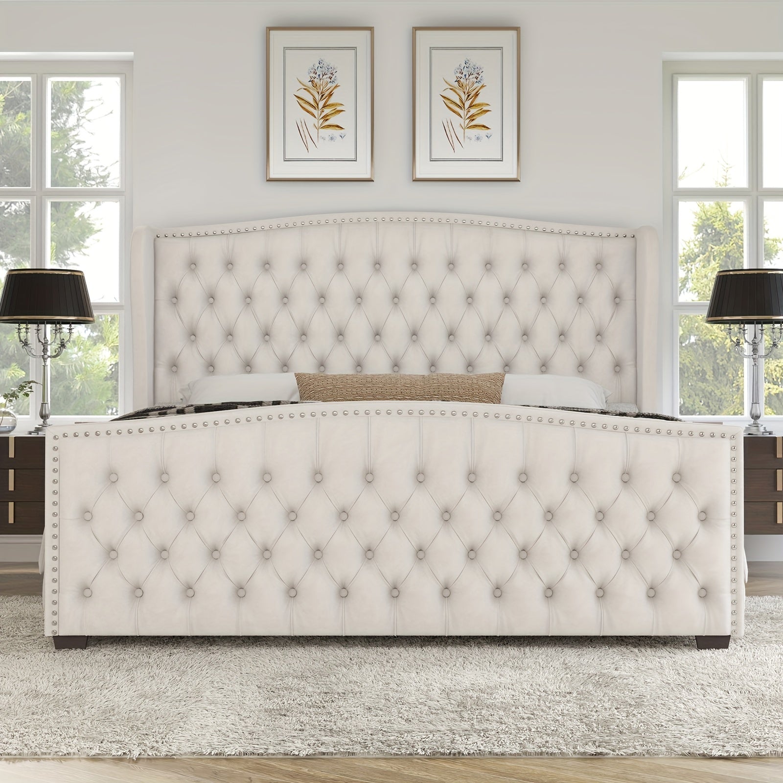 handcrafted velvet bed frame featuring a wingback headboard