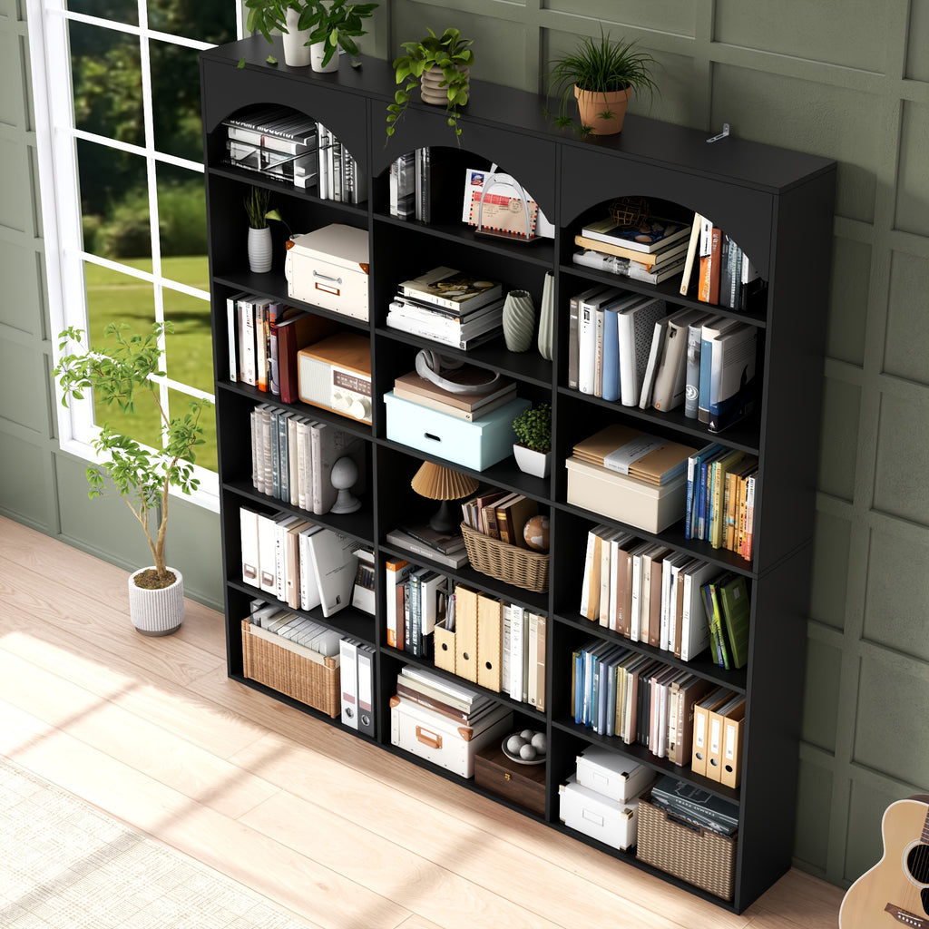 71 tall 7 tier arched bookcase modern triple wide bookshelf
