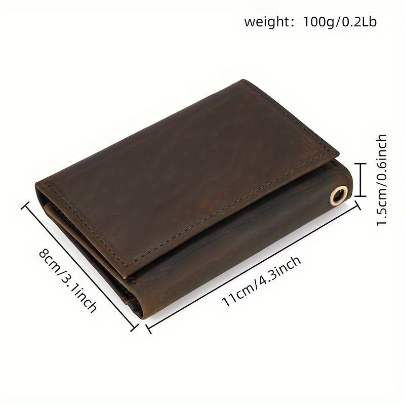 men vintage chain trifold pocket wallet wtih key holder