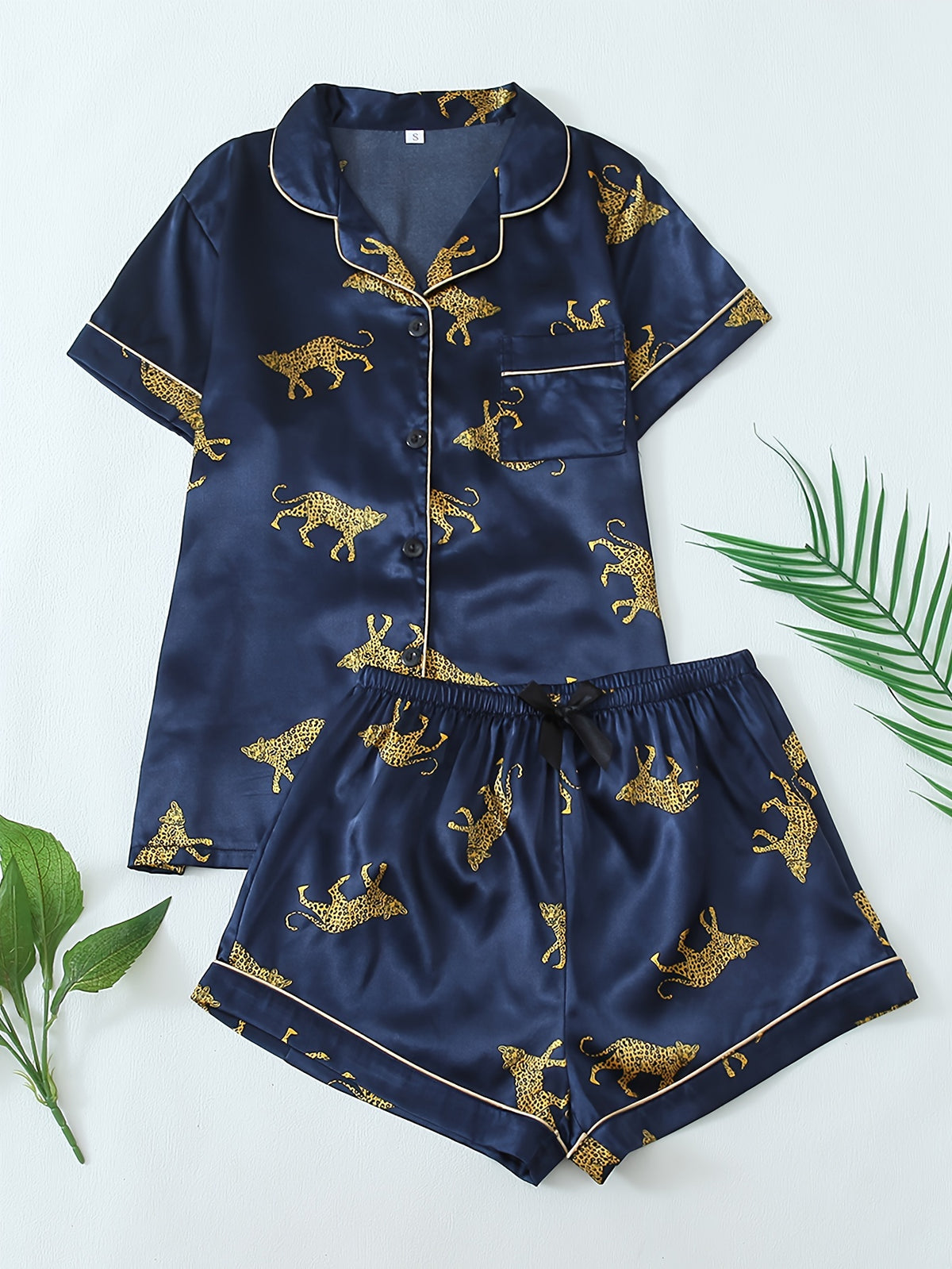 satin leopard print womens pajama set | temu Temu
