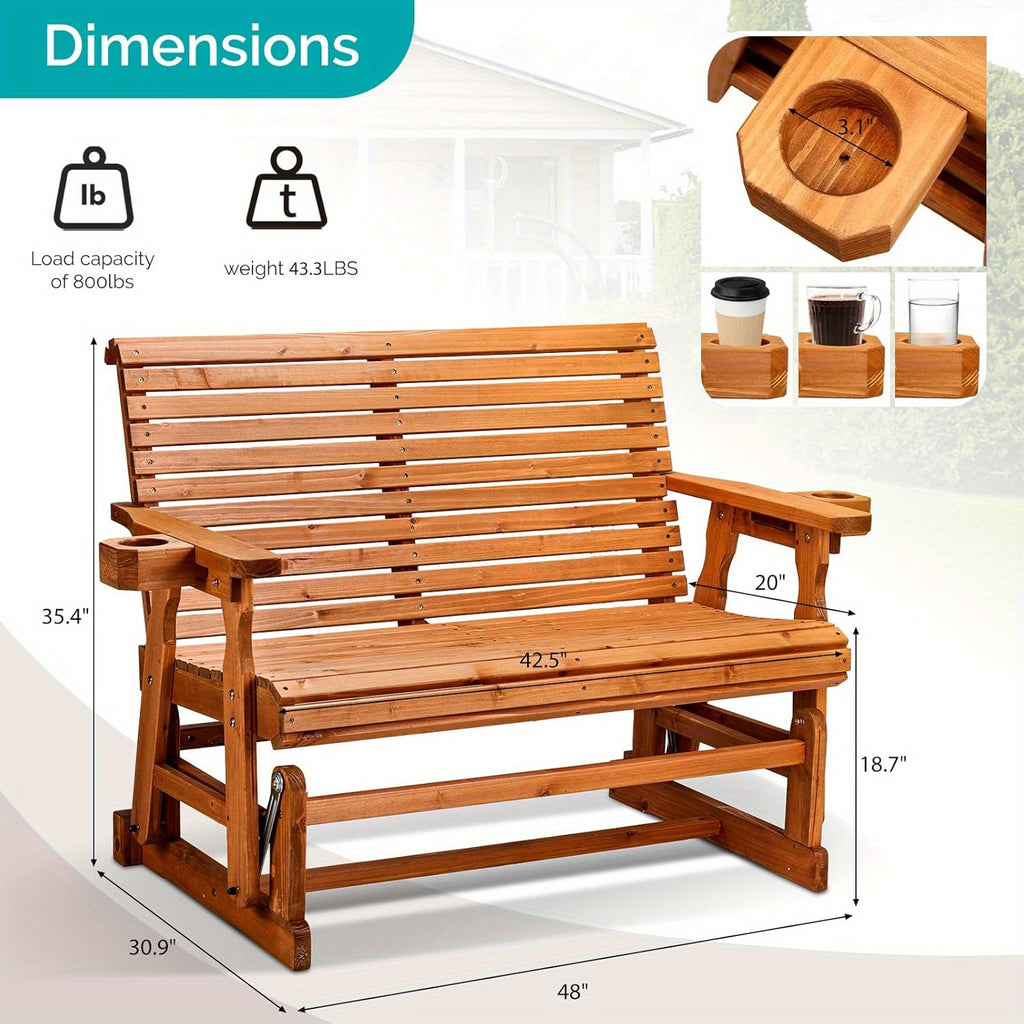 outdoor glider bench wood patio glider cup holders porch