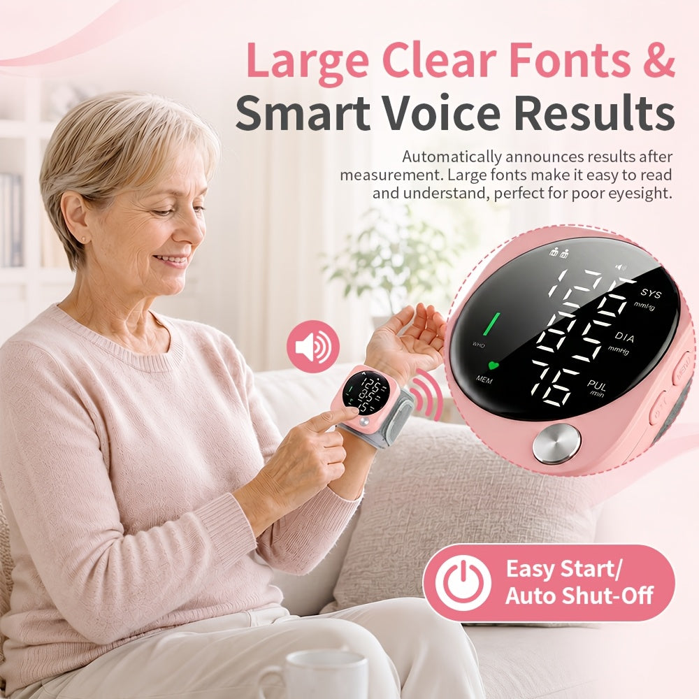 wrist blood pressure monitor adjustable cuff large lcd voice