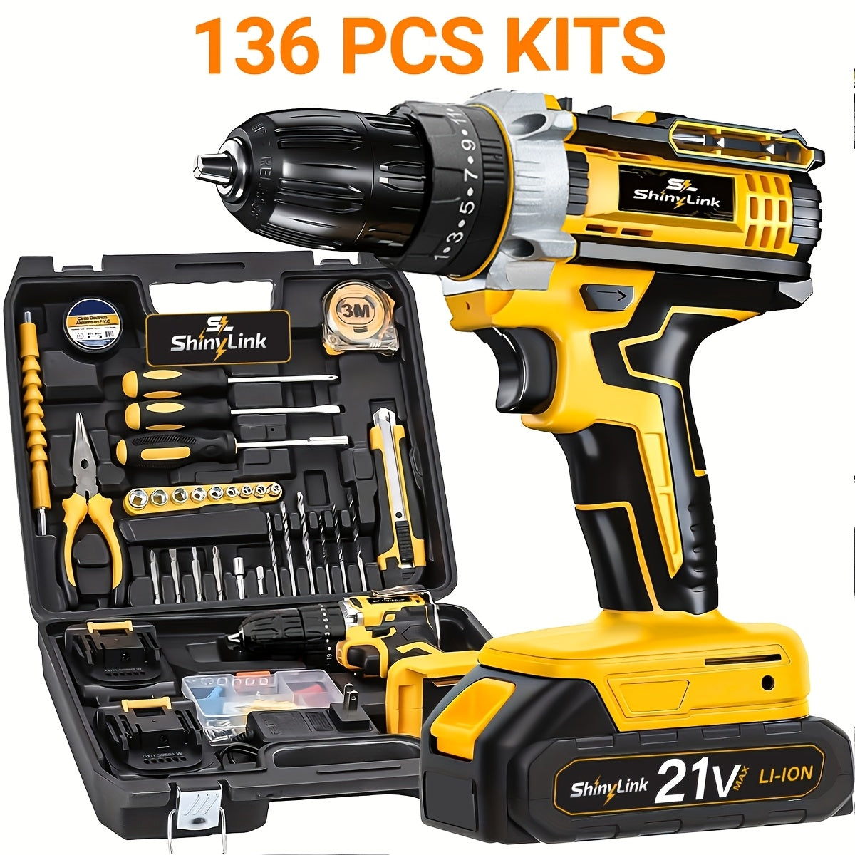 21v cordless drill set 1 18 30 32 35 136 148pcs electric