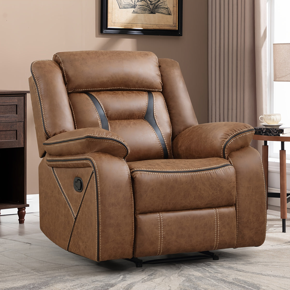 faux leather manual recliner set 3 seat sofa loveseat