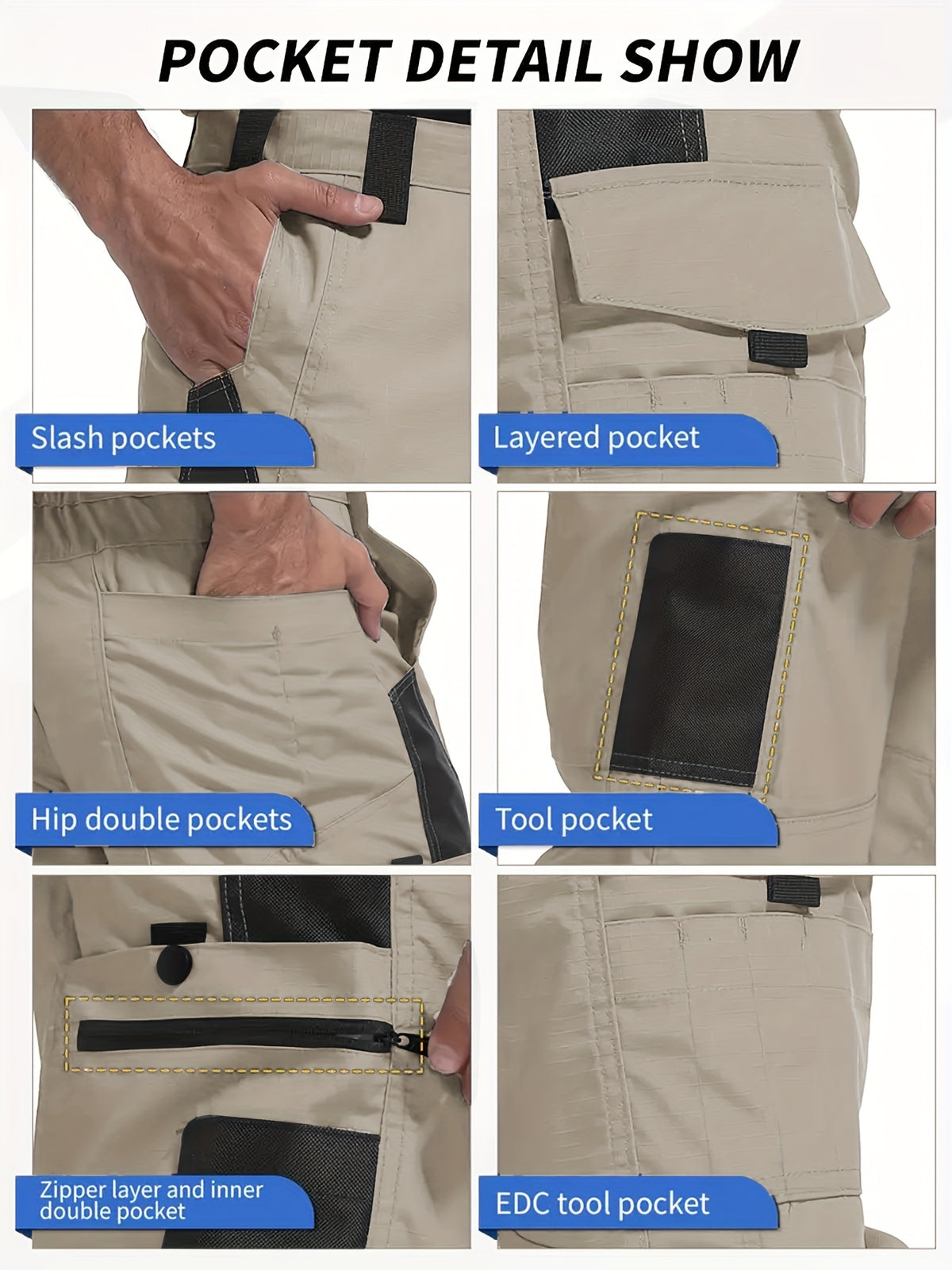 mens cargo pants multi functional pockets zipper closures