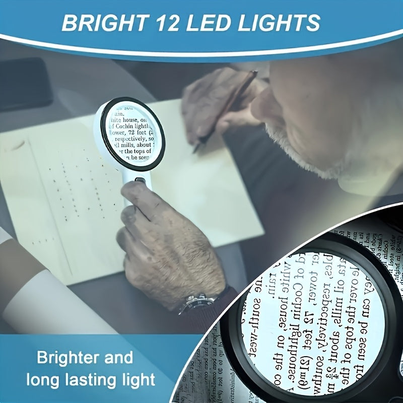 30  power handheld magnifying glass led light battery