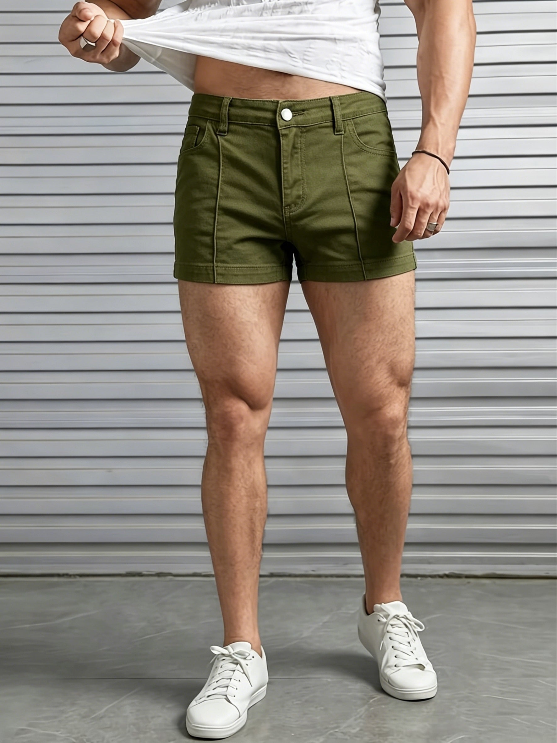 mens   elastic denim shorts men's clothing temu