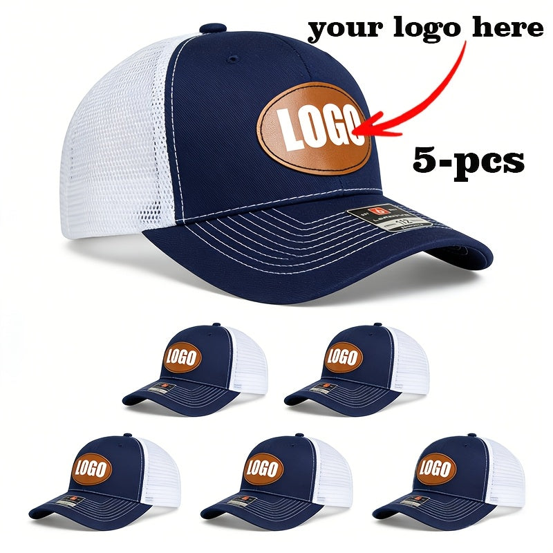 5pcs set tan oval logo mesh baseball caps customizable