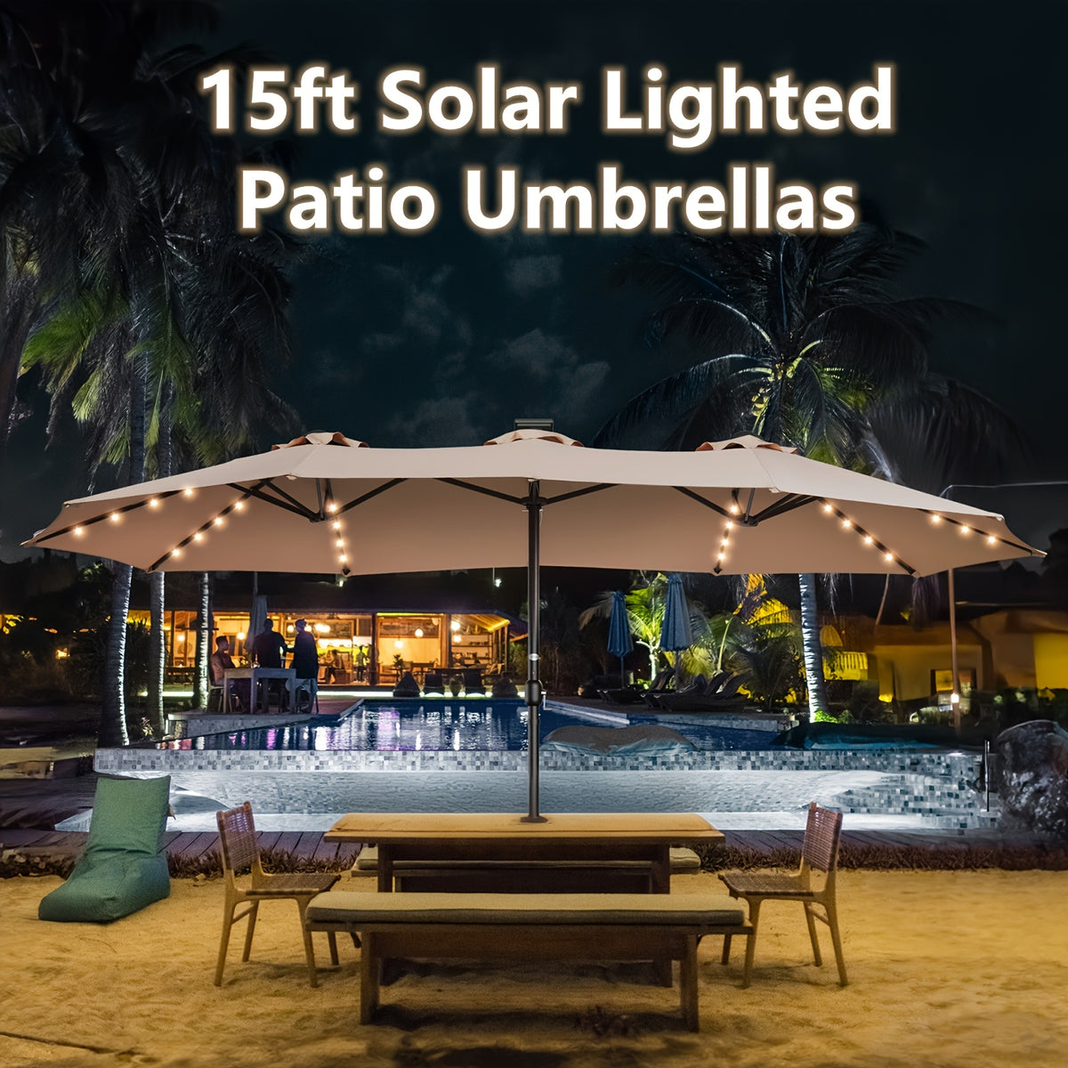 15ft outdoor double sided patio umbrella   solar led