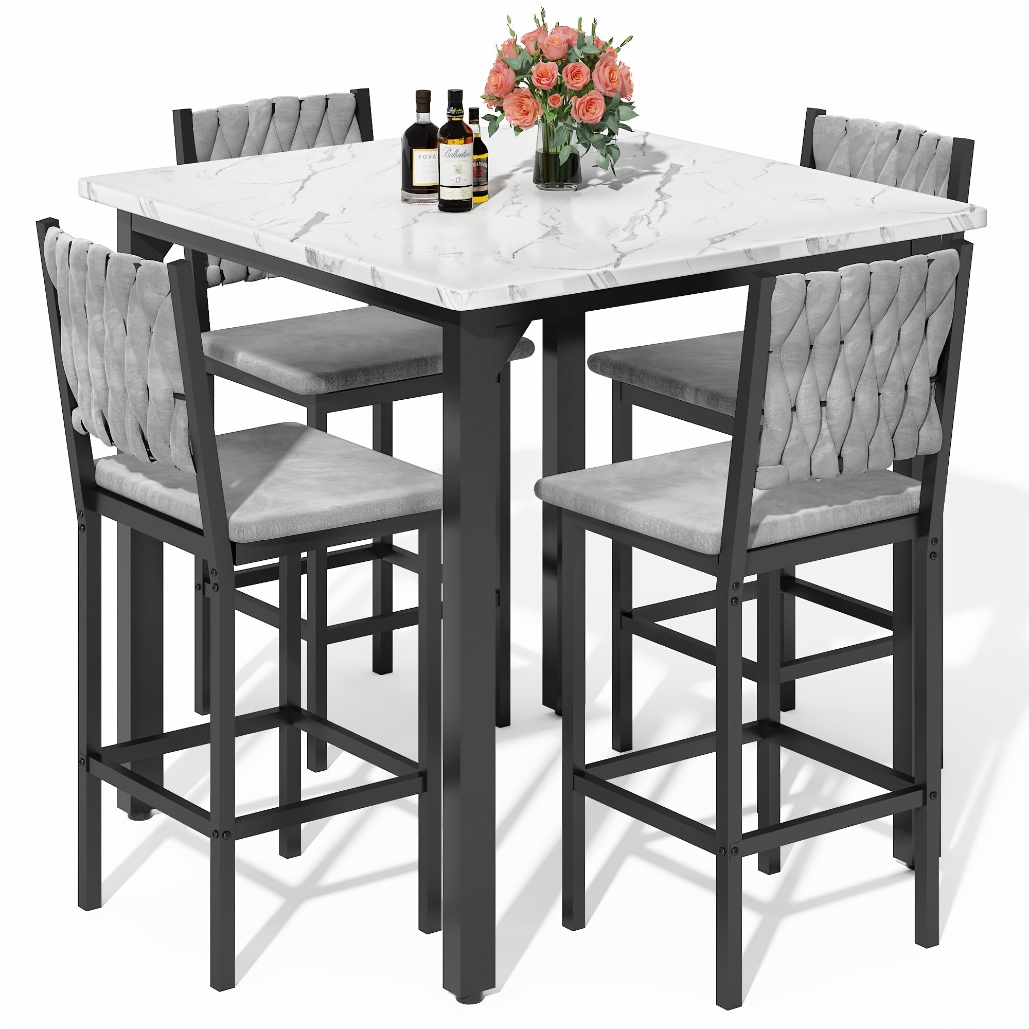 5pcs dining table chair set 1 counter height table 4