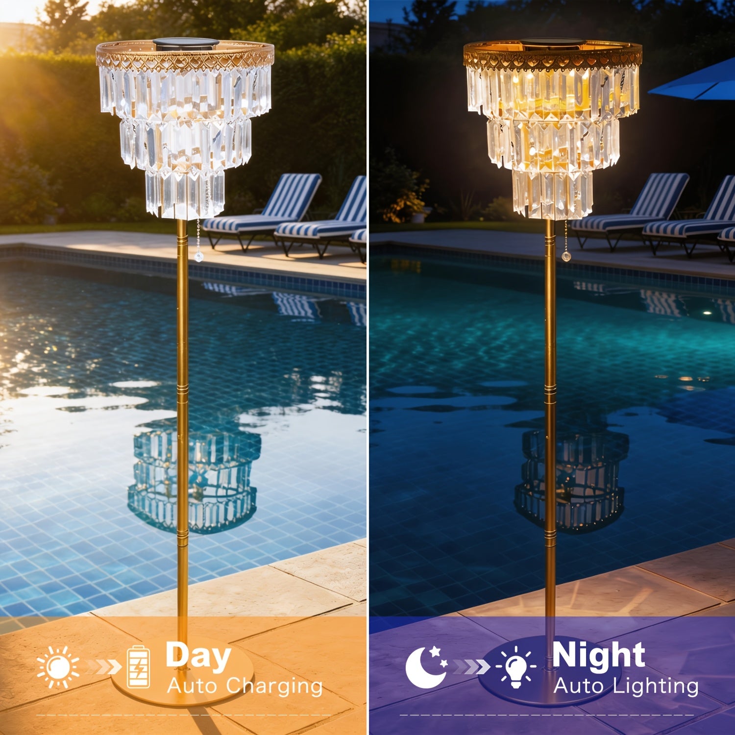 solar outdoor floor lamp 4ft crystal   waterproof