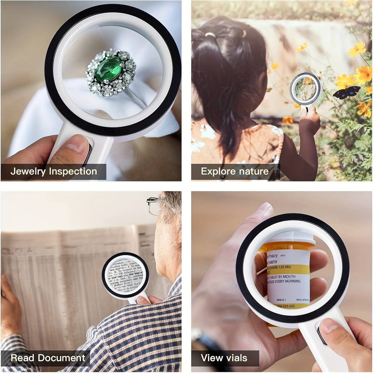 30  power handheld magnifying glass led light battery