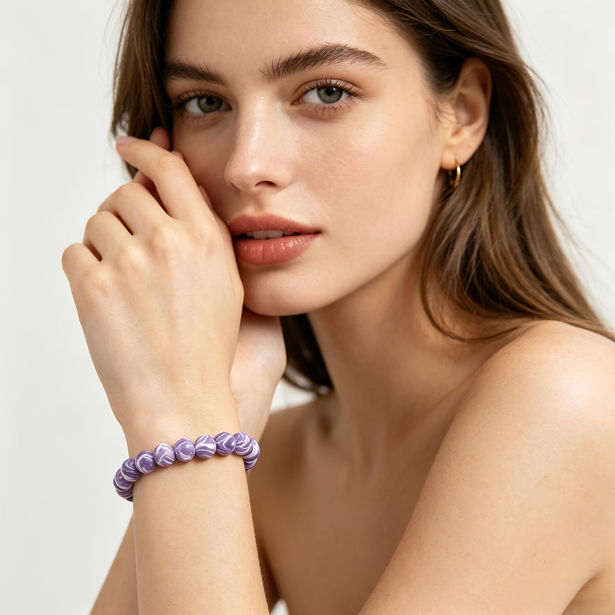 1pc natural grape amethyst bracelet women 8mm beads bohemian