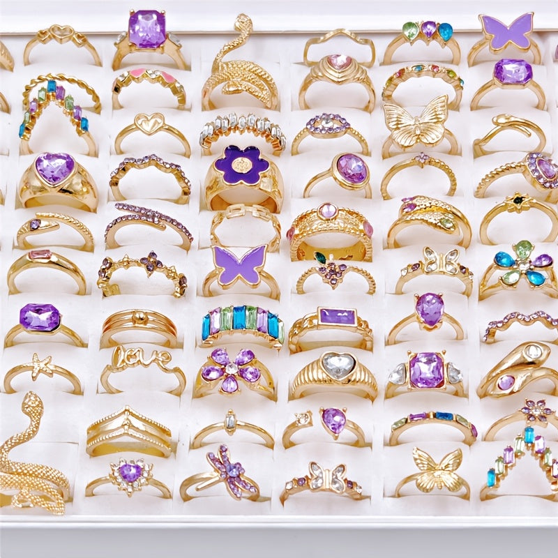20pcs pack rose golden   womens mens ring set purple