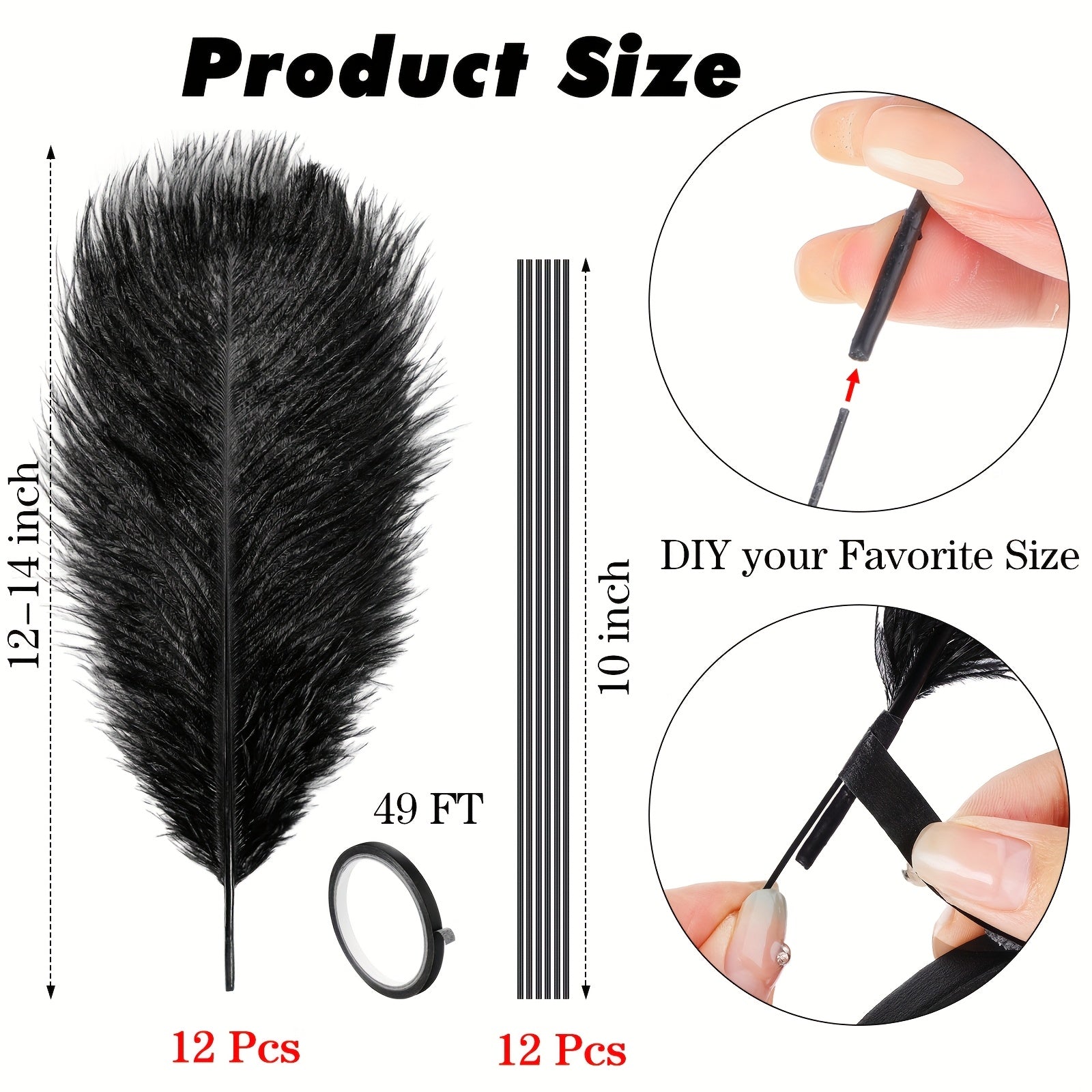 25pcs bulk ostrich feathers tape sticks suitable vase