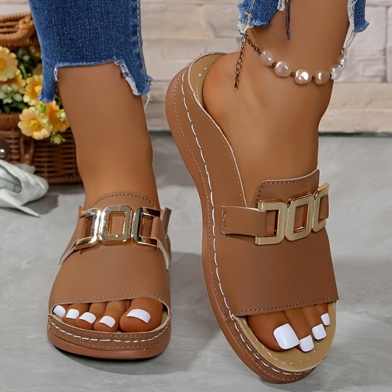 womens metal   platform slides wedge sandals