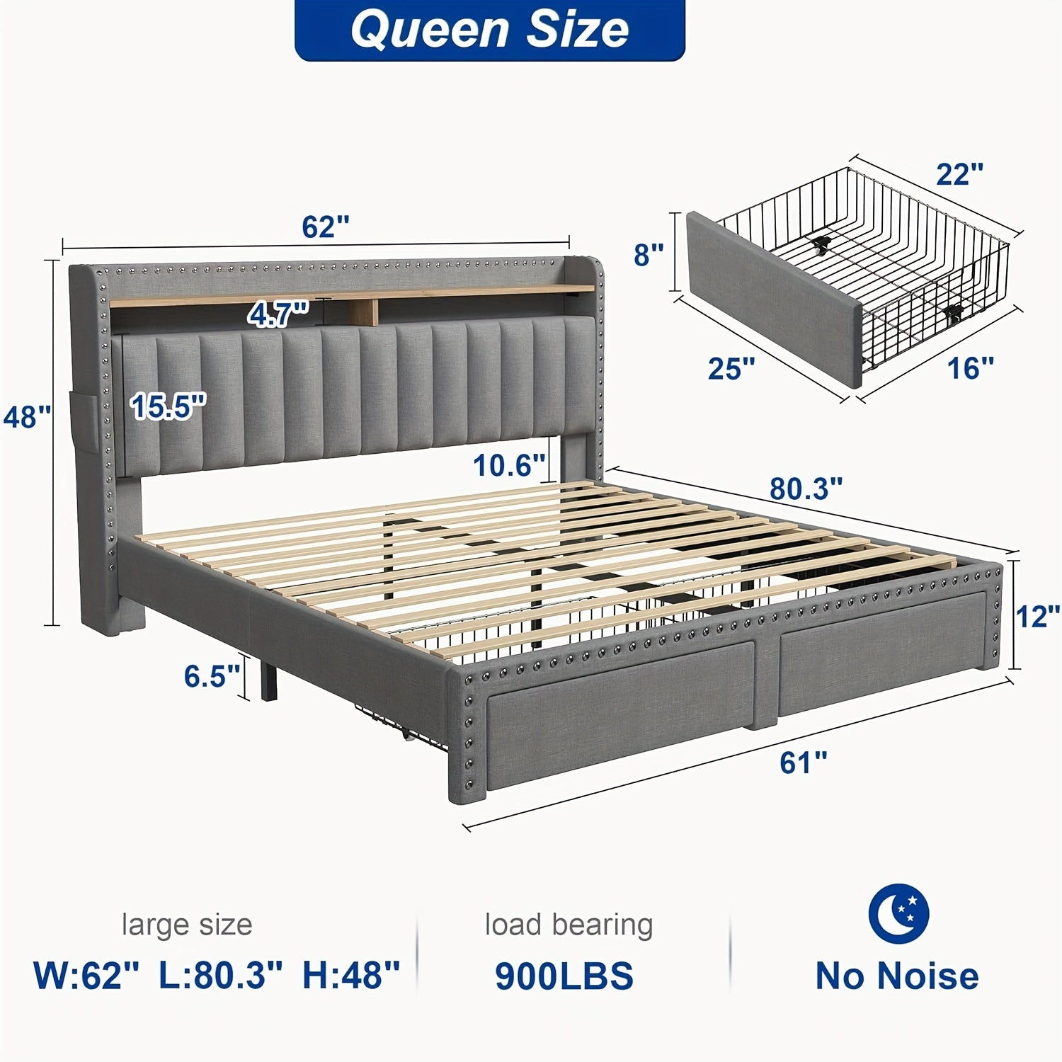 king size upholstered bed frame storage 2 tier headboard 2