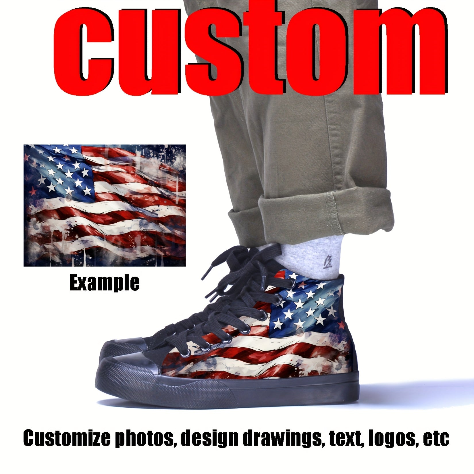 custom photo image black high top canvas sneakers casual