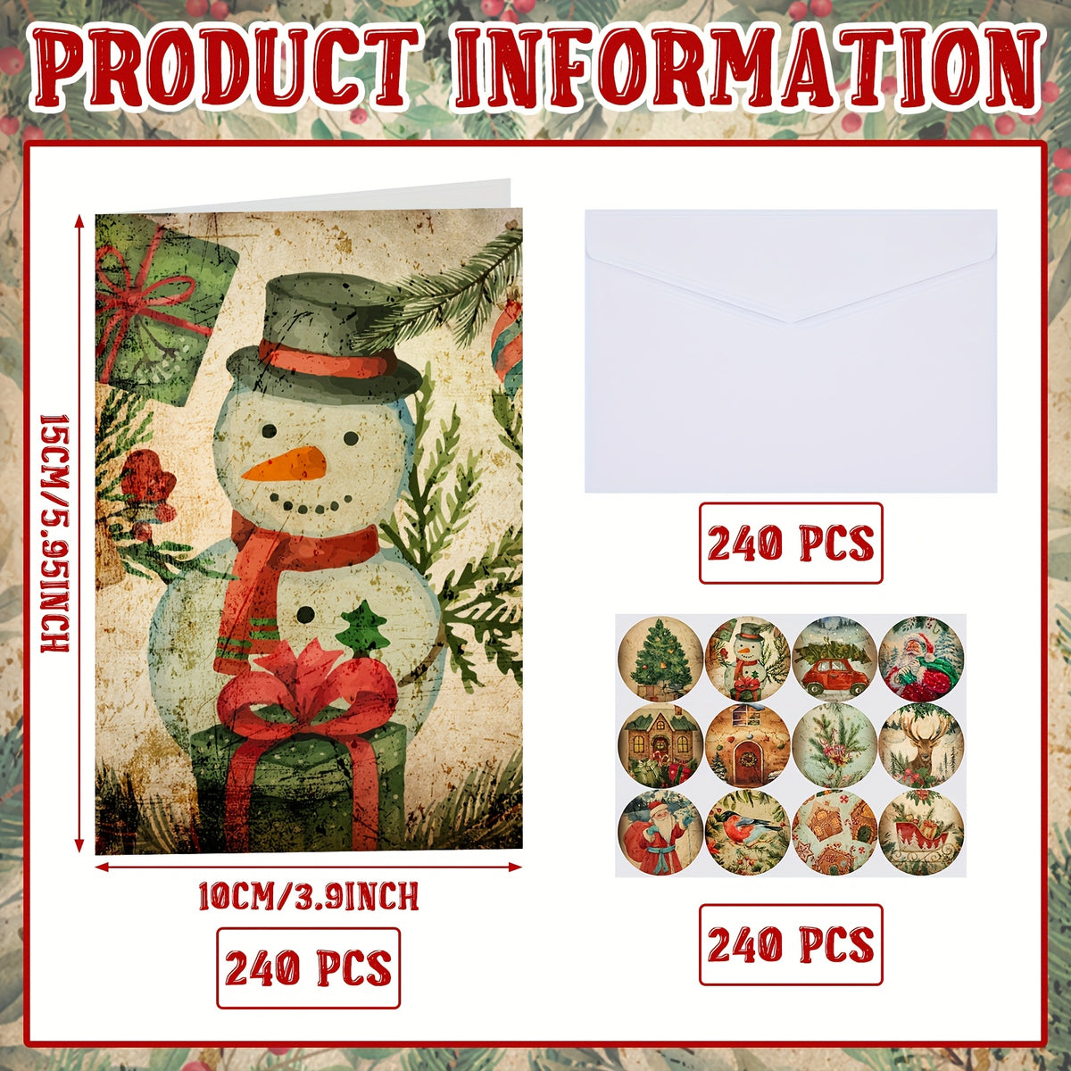 240 sets christmas cards envelopes stickers vintage happy