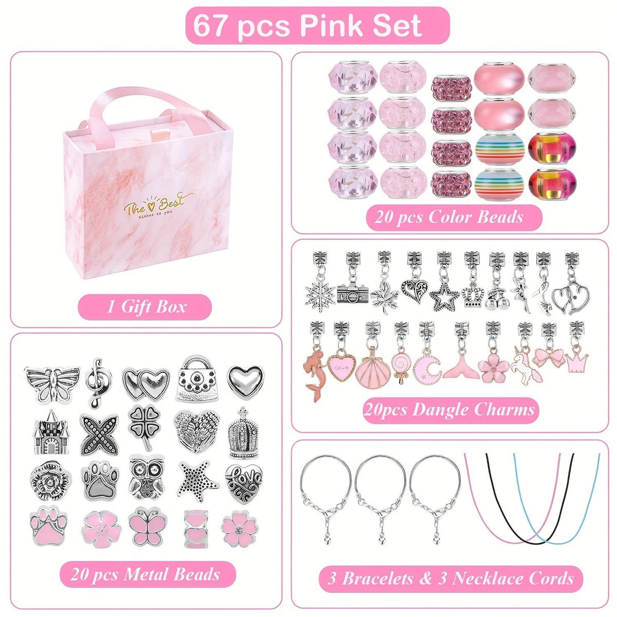 67pcs diy charm bracelet bead kit unicorn mermaid crafts