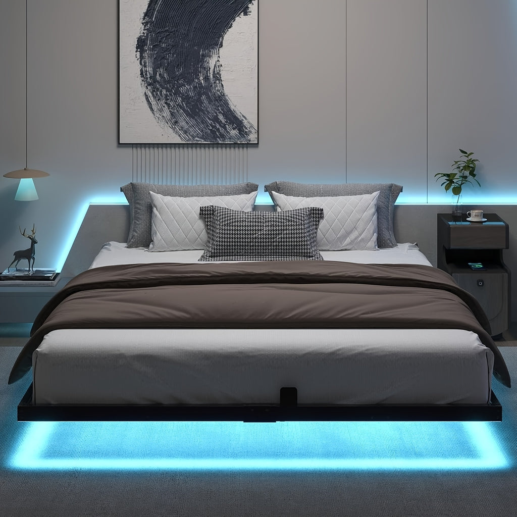 full queen king size floating bed frame smart led lights