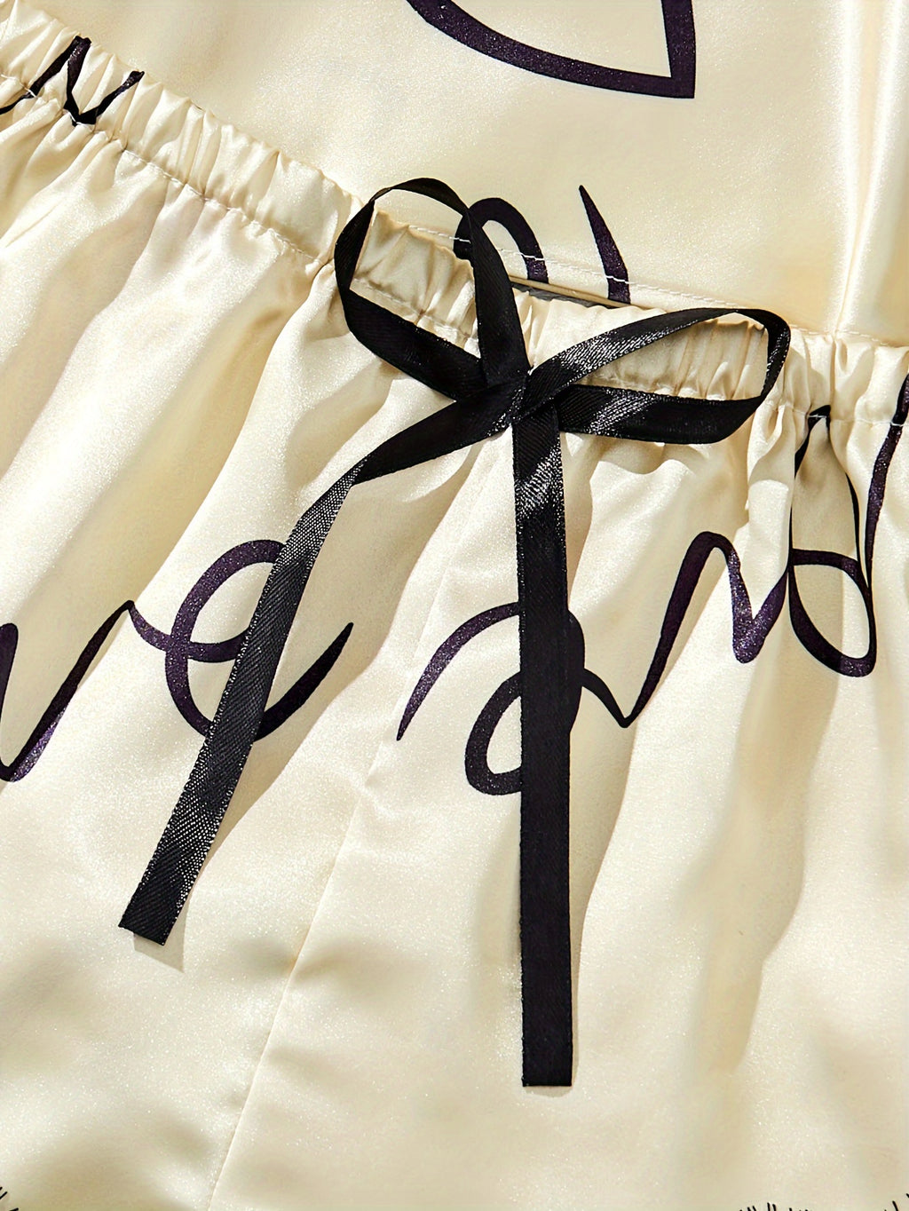 contrast lace letter print pajama set spaghetti strap top