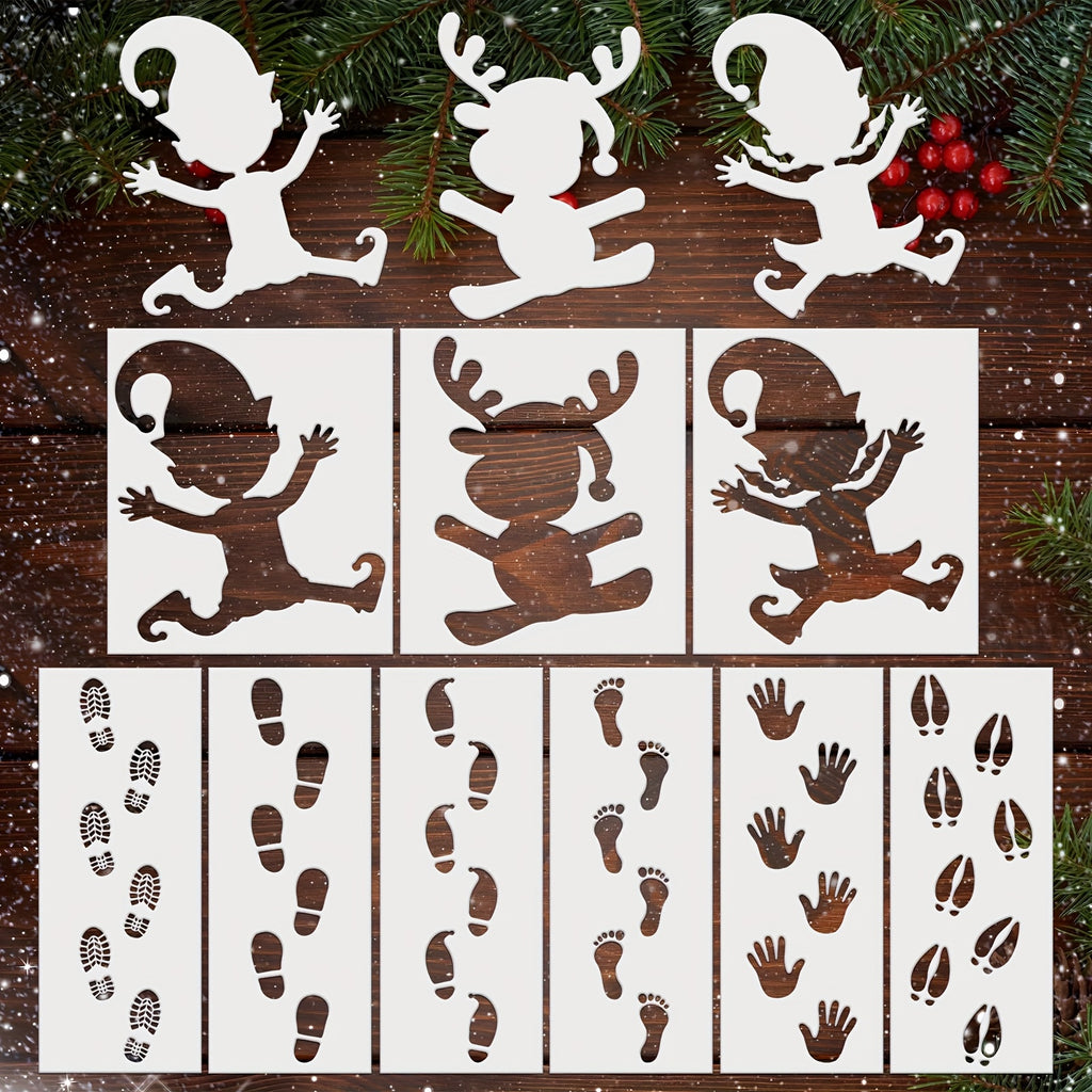 6pcs 12pcs christmas gnome stencil set footprints handprints