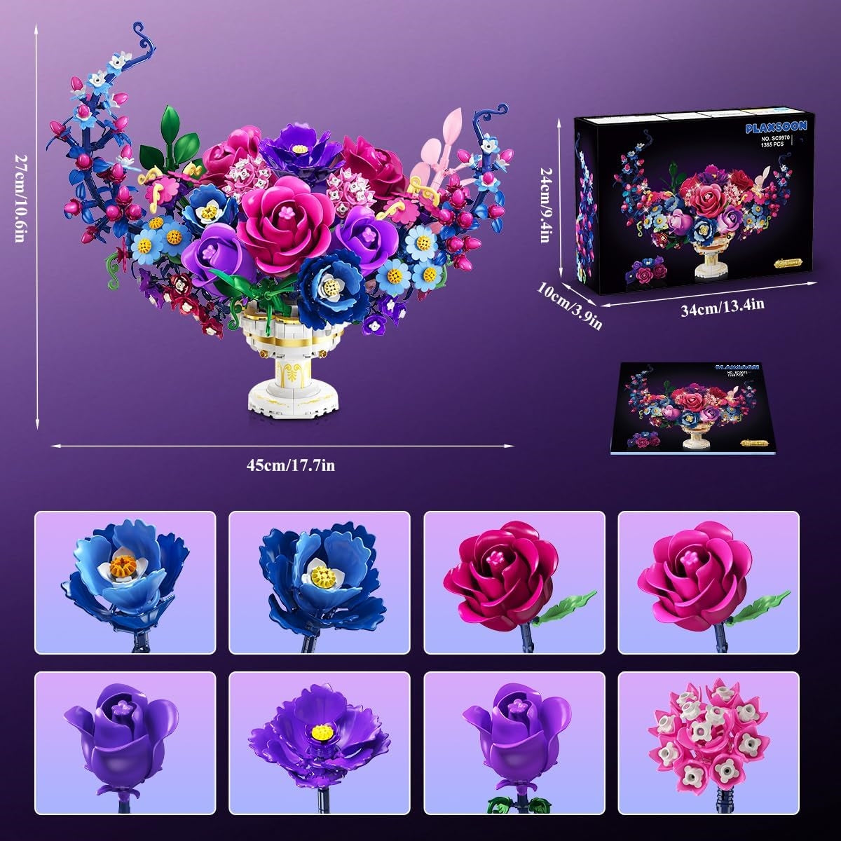 a building block toy set featuring moon shaped rose flowers