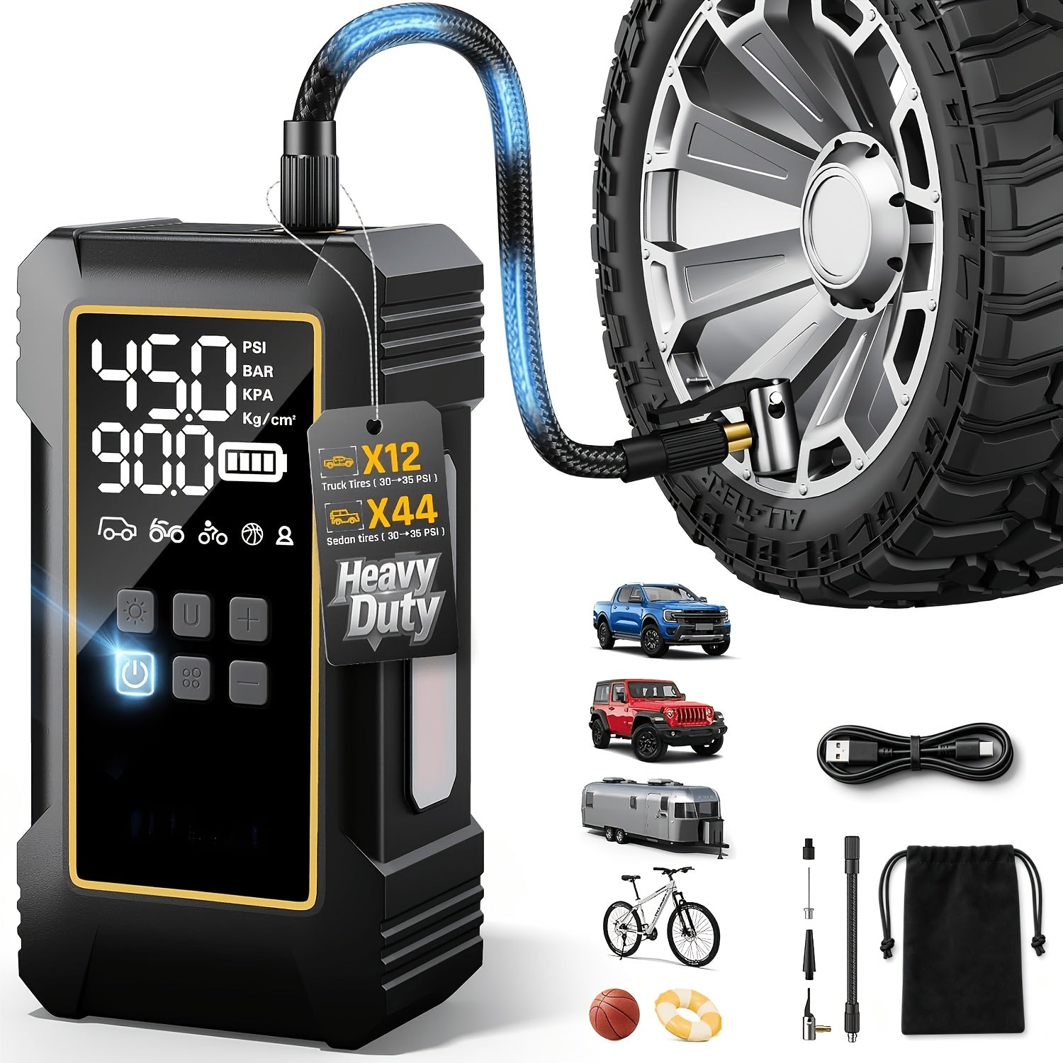 12000mah heavy duty tire inflator portable air compressor