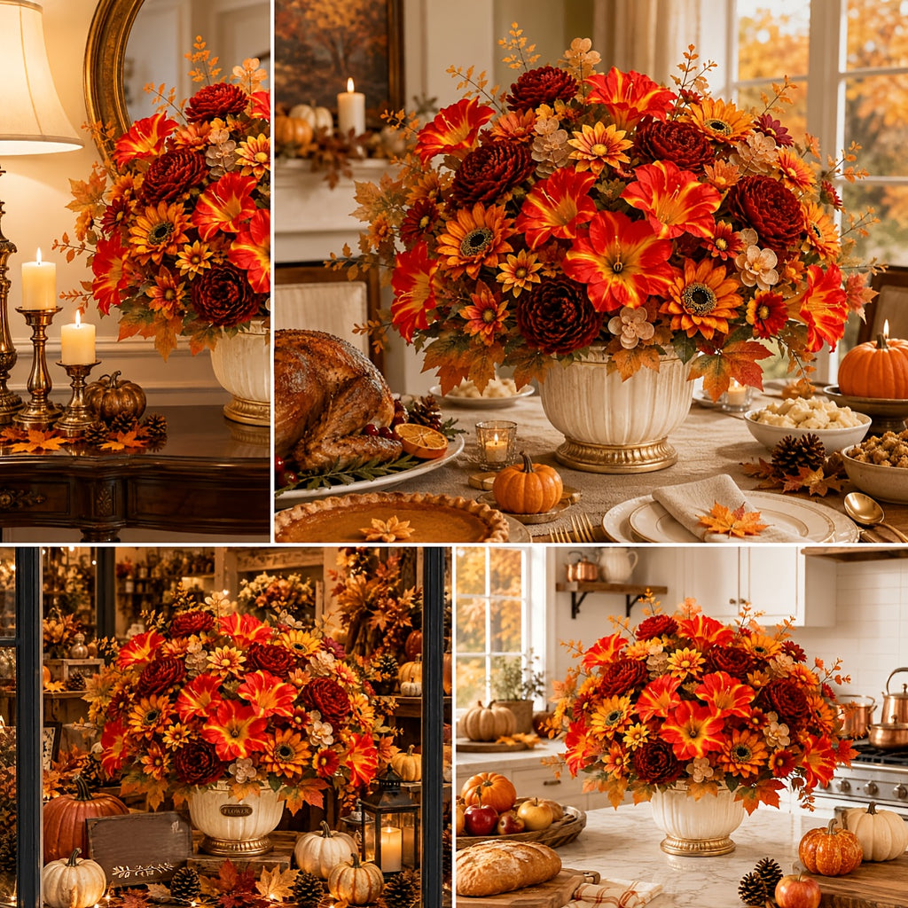 6 bunches outdoor artificial autumn flowers holiday