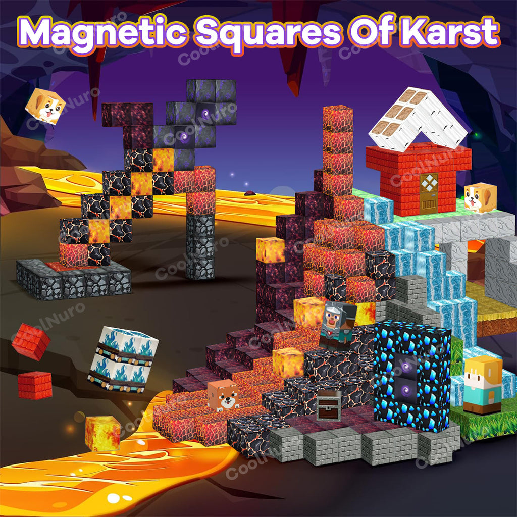 magnetic building block toy lava adventure halloween scene