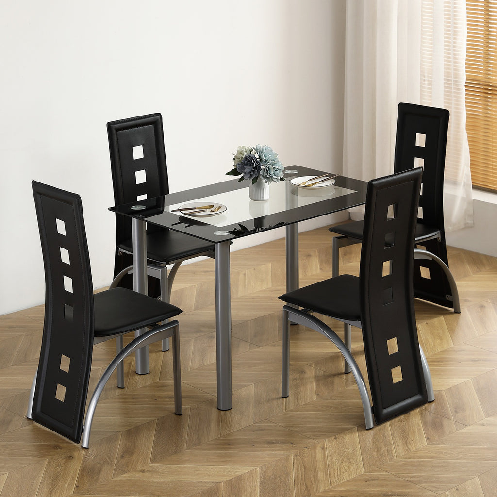 5pcs modern dining set glass   4 leather chairs
