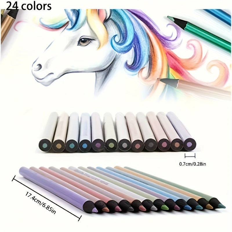 24 colors metallic colored pencils set glossy shiny metal